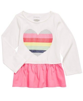 Baby Girls Cotton Rainbow Heart Peplum T-Shirt, Created For Macy's