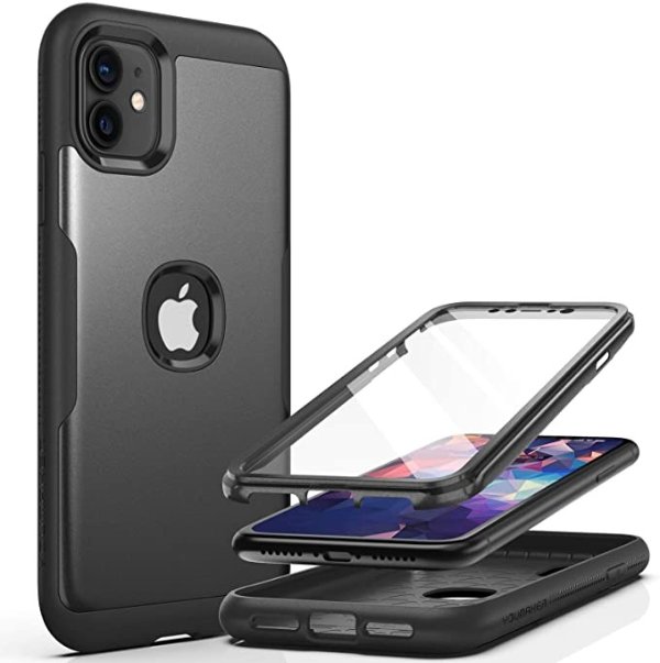 Metallic Designed for iPhone 11 Case, Full Body Rugged with Built-in Screen Protector Heavy Duty Protection Slim Fit Shockproof Cover for iPhone 11 Case 6.1 Inch (2019) -Black