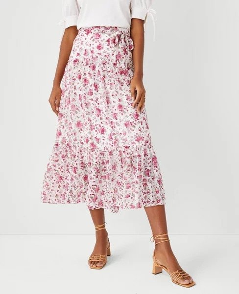 Floral Tie Waist Midi Skirt | Ann Taylor
