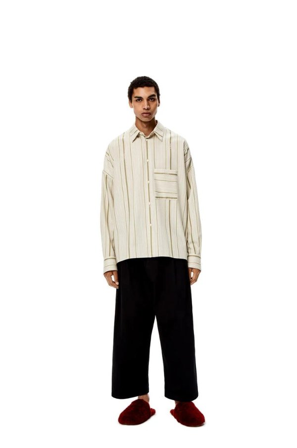 Jacquard stripe shirt in wool and cotton White/Beige - LOEWE