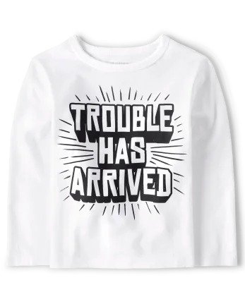 Baby And Toddler Boys Long Sleeve Trouble Graphic Tee | The Children's Place - WHITE
