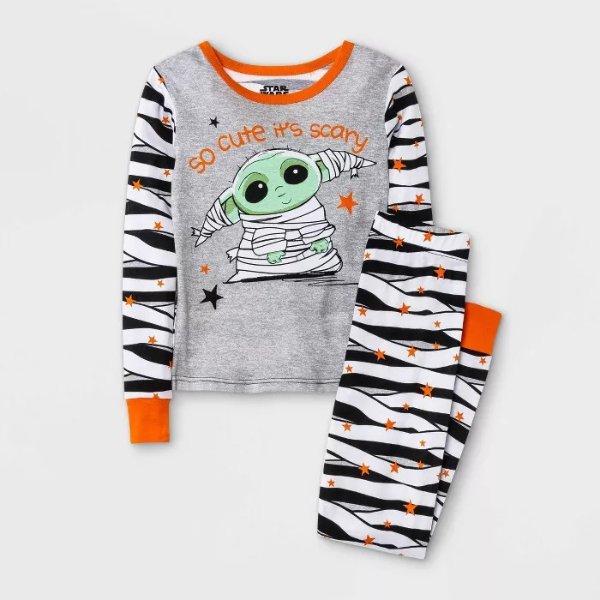 Girls' Star Wars Baby Yoda Halloween 2pc Pajama Set - Gray/Black/White