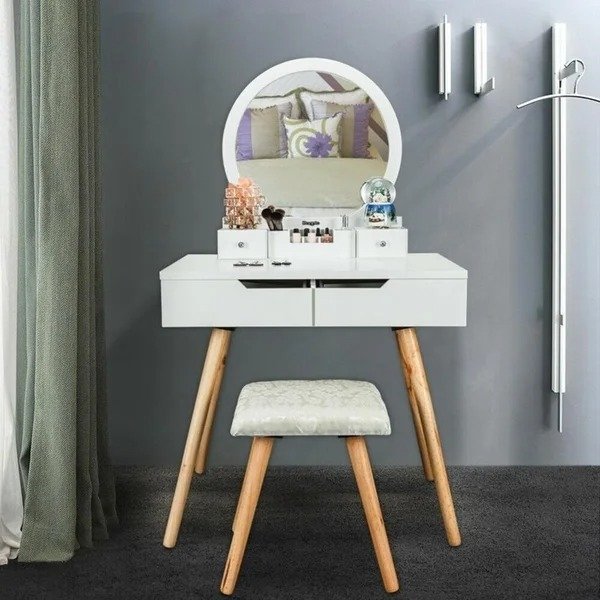 31" Cutey Bedroom Dressing Table Makeup Vanity Table with Stool Set