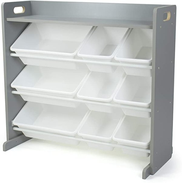 Inspire Toy Organizer with Shelf and 9 Storage Bins, Grey/White