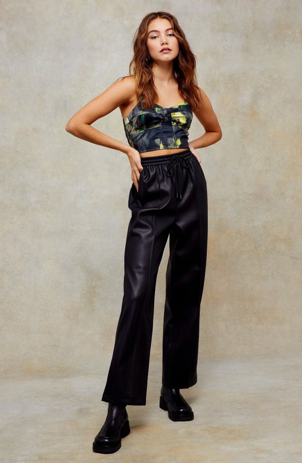 Faux Leather Straight Leg Trousers