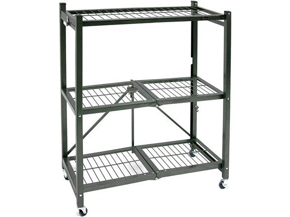3 Shelf Foldable Storage Unit on 3" Caster Wheels, Unfolds in 5 Seconds, Holds up to 750 Pounds, Metal Organizer Wire Rack, 29" x 13" x 38", Heavy-Duty - Pewter Pewter