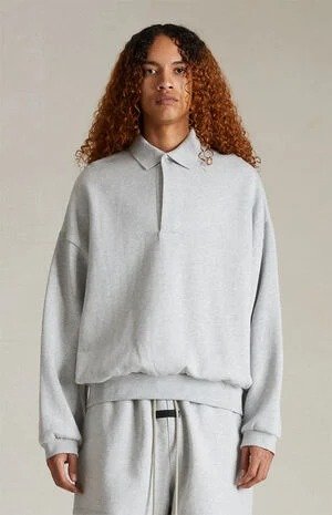Light Heather Grey Polo Sweatshirt