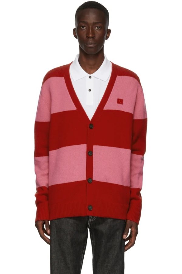 Red & Pink Block Stripe Cardigan