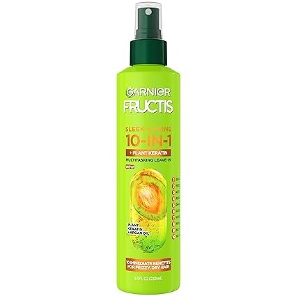 Fructis Sleek and Shine 10-in-1 Hair Care and Heat Protectant Spray to Help Smooth, Protect and Strengthen Frizzy and Dry Hair, 8.1 Fl Oz