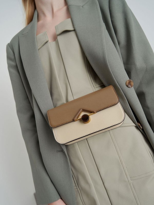 Khaki Stone-Embellished Crossbody Bag | CHARLES &amp; KEITH