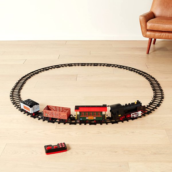 Amazon Basics Remote Control Battery Operated Hobby Train 4-Car Set with Light and Sounds