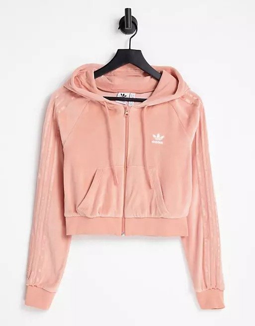 'Relaxed Risque' velour zip through hoodie in blush