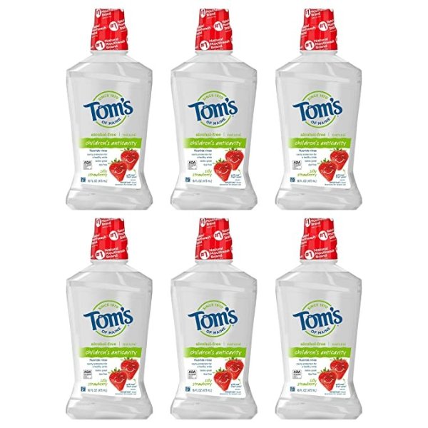 Tom’s of Maine Children’s Anticavity Mouth Rinse, Kids Mouthwash, Natural Mouthwash, Silly Strawberry, 16 Ounce, 6-Pack