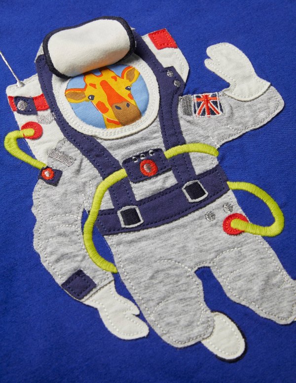 儿童宇航员贴布绣T恤，可翻折