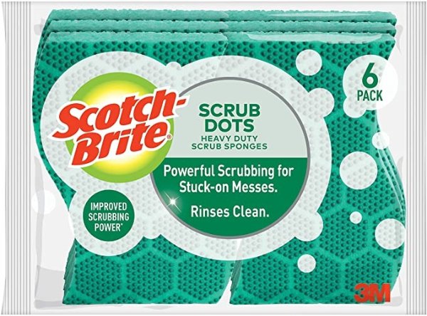 Scrub Dots Heavy Duty Scrub Sponge, Powerful Scrubbing. Rinses Clean, 6 Scrub Sponges