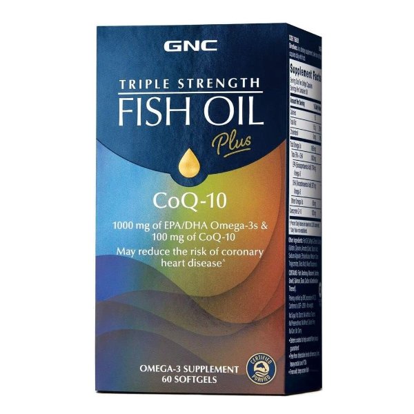 Triple Strength Fish Oil Plus CoQ-10, 60 Softgels, for Join, Skin, Eye, and Heart Health
