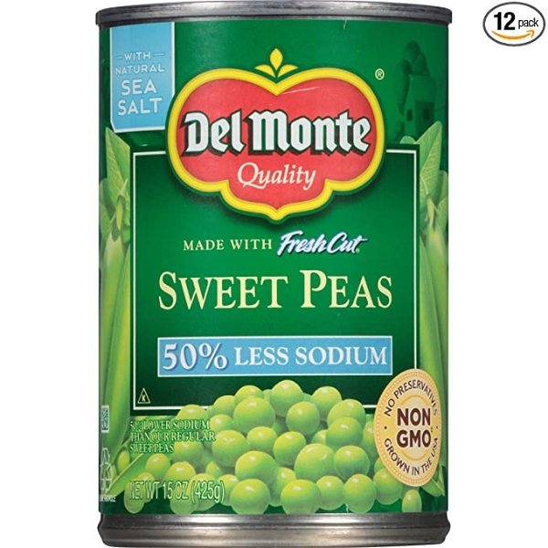Monte Canned Sweet Peas with 50% Less Sodium, 15 Ounce (Pack of 12)