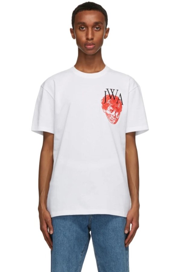 White Embroidered Face JWA T-Shirt