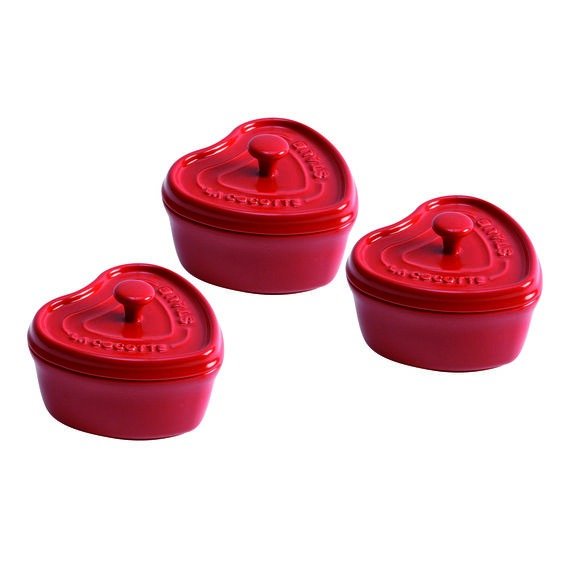 Ceramics 3-pc Mini Heart Cocotte Set - Cherry