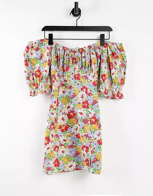 floral mini dress with puff sleeves