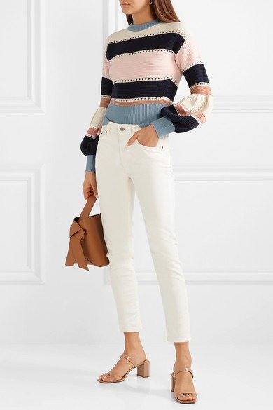 Striped ribbed cotton and wool-blend sweater