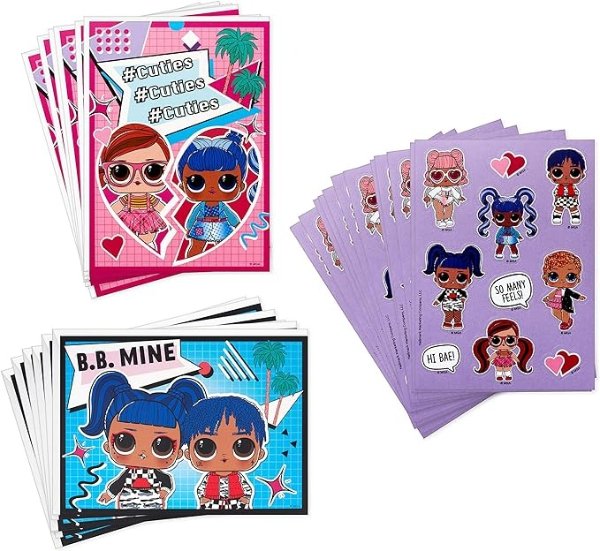 Kids LOL Surprise! Valentines Day Cards and Stickers Assortment (12 Classroom Cards with Envelopes)