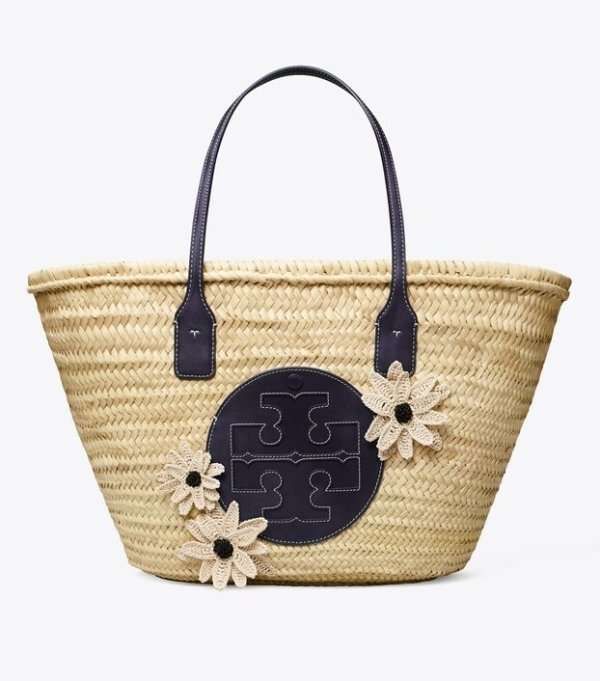 Ella Straw Floral Basket Tote Bag