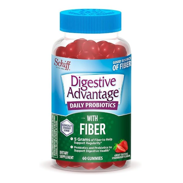 Prebiotic Fiber Gummies + Probiotics for Gut Health, Digestive Advantage - 5g Prebiotic Fiber Plus 1 Billion CFU Probiotic, Supports Digestive Health & Regularity, (60ct Bottle) Strawberry Flavor*