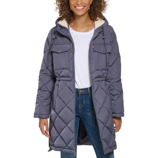 Ladies' Quilted Parka Jacket with Plush Hood