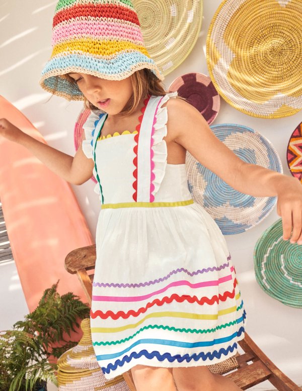 Embroidered Twirly Dress - Ivory Rainbow | Boden US