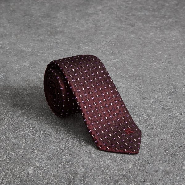 Slim Cut Geometric Silk Jacquard Tie