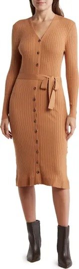 Long Sleeve Button Front Sweater Dress
