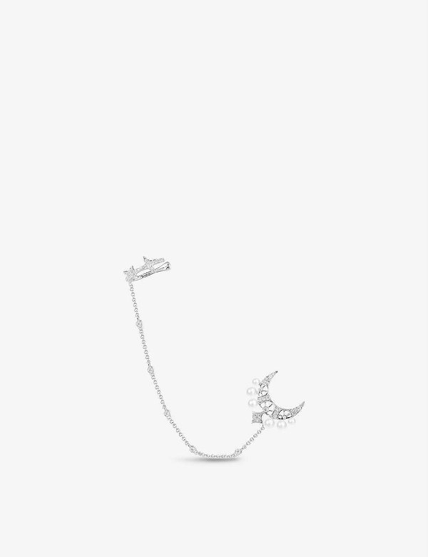 Eden moon and star sterling silver, zirconia stone and freshwater pearl single ear cuff