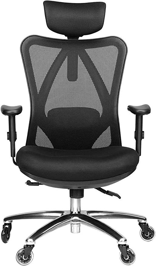 Ergonomic Office Chair - Adjustable Desk Chair with Lumbar Support and Rollerblade Wheels - High Back Chairs with Breathable Mesh - Thick Seat Cushion, Head, and Arm Rests - Reclines