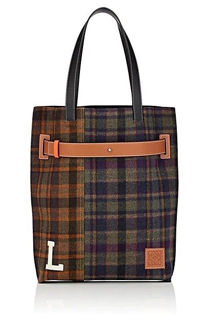 Leather-Trimmed Patchwork Plaid Tote Bag Leather-Trimmed Patchwork Plaid Tote Bag