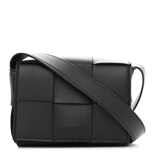 Lambskin Maxi Intrecciato Extra Mini Cassette Crossbody Bag Black | FASHIONPHILE