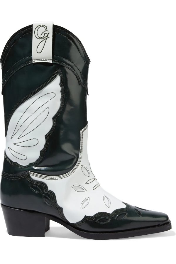 High Texas embroidered two-tone glossed-leather boots