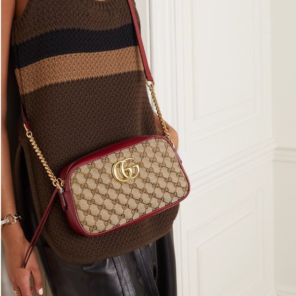 GG Marmont leather-trimmed quilted coated canvas-jacquard shoulder bag