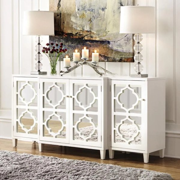 Reflections White Mirrored Console Table Set
