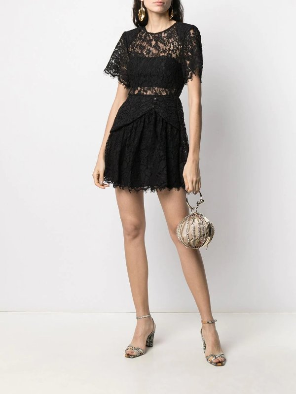 lace-trimmed short-sleeved mini dress