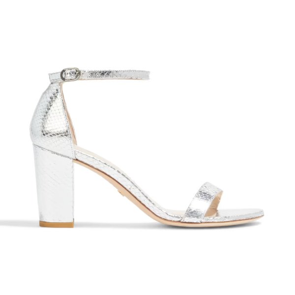 Nearly Nude metallic snake-effect leather sandals
