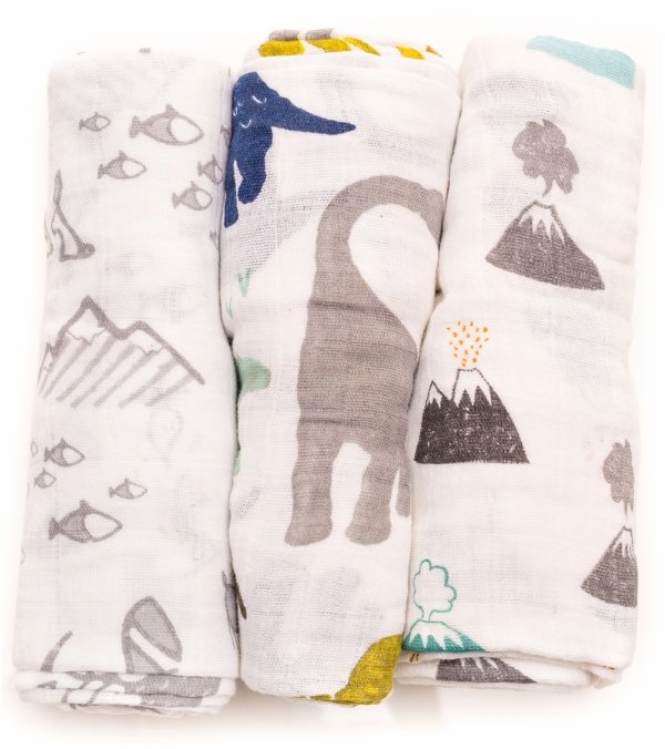 Cotton Muslin Swaddle 3-Pack - Dino Friends