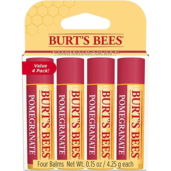 Lip Balm, Moisturizing Lip Care, All Natural, Original Beeswax with Vitamin E & Peppermint Oil (4 Pack)