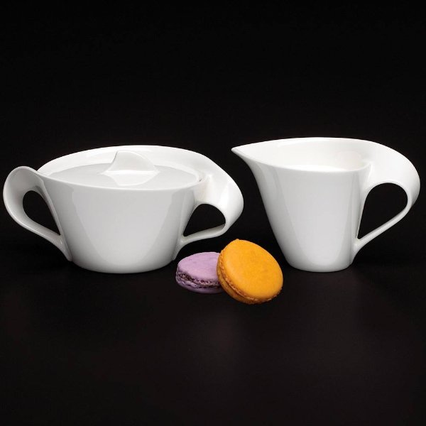 New Wave 2-Piece White Porcelain Sugar and Creamer Set