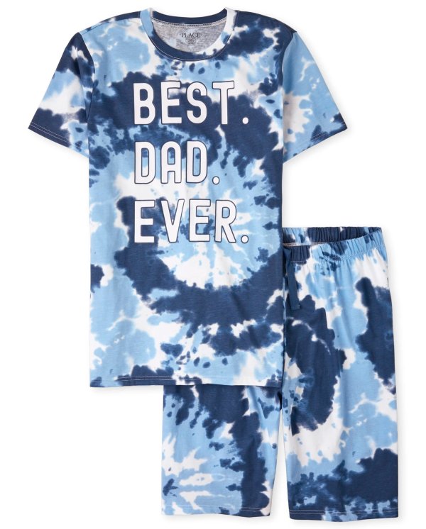 Mens Matching Family Short Sleeve 'Best Dad Ever' Tie Dye Cotton Pajamas
