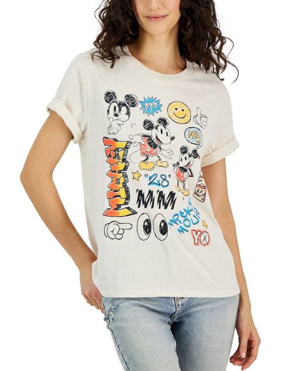 Juniors' Mickey Mouse Doodle Crewneck Graphic T-Shirt