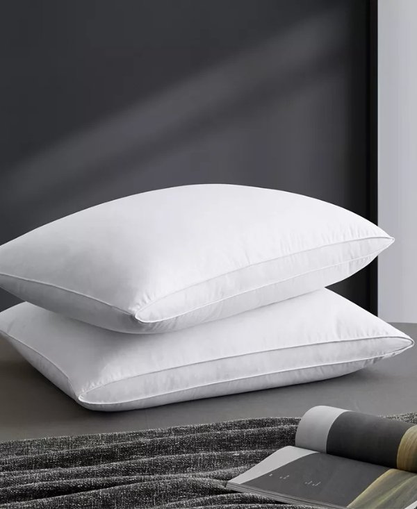 2 Pack 100% Cotton Medium Soft Down and Feather Gusseted Bed Pillow Set, Standard