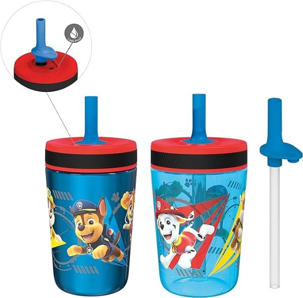 Zak Design Disney Toddler Cups, 15oz Durable Plastic and 12oz Vacuum Insulated Stainless Steel Sippy Cups and Bonus Straw With Leak-Proof Design is Perfect For Kids (Chase, Marshall, Skye, Rubble)