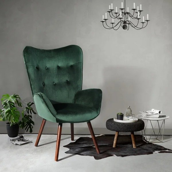 Falltorp Velvet Tufted Accent Chair - Green/ Velvet
