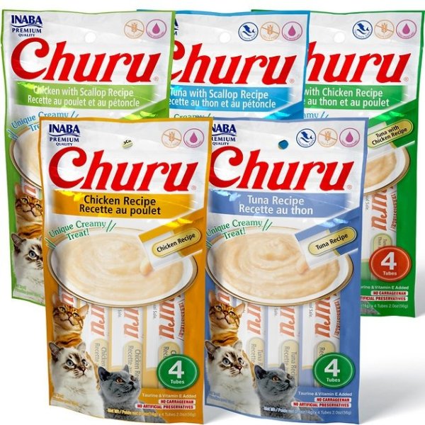 Churu Grain-Free Chicken, Tuna, Scallop Puree Variety Pack Lickable Cat Treat, 0.5-oz tube, pack of 20 - Chewy.com